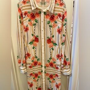 Rose and Chain Detailed Chiffon Button Down Maxi Dress